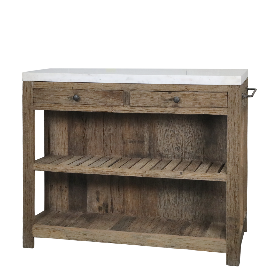 Skandinavischer Anrichtetisch mit Marmorplatte aus Recyclingholz – Luxurelle Nordic Patina