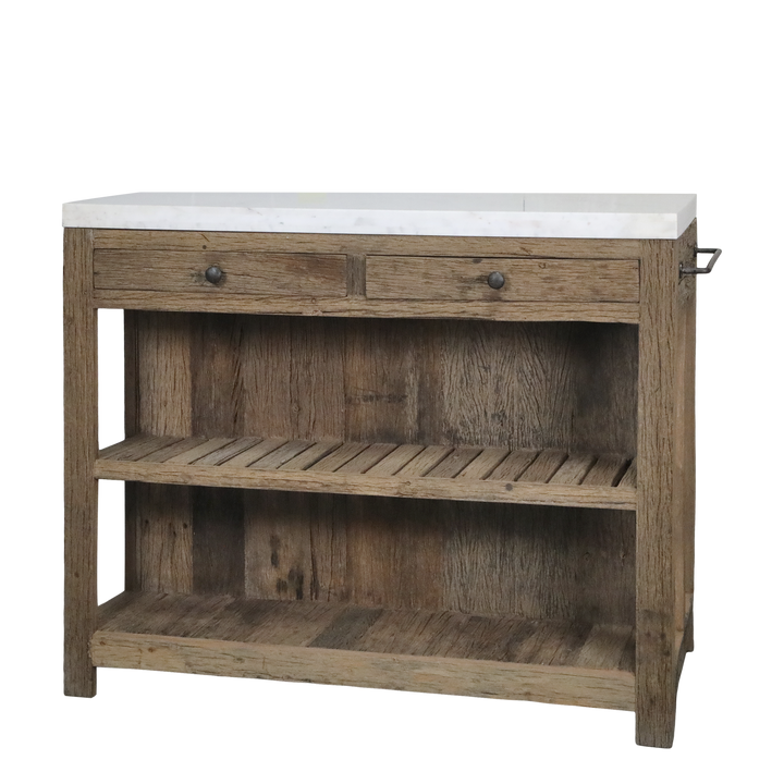 Skandinavischer Anrichtetisch mit Marmorplatte aus Recyclingholz – Luxurelle Nordic Patina