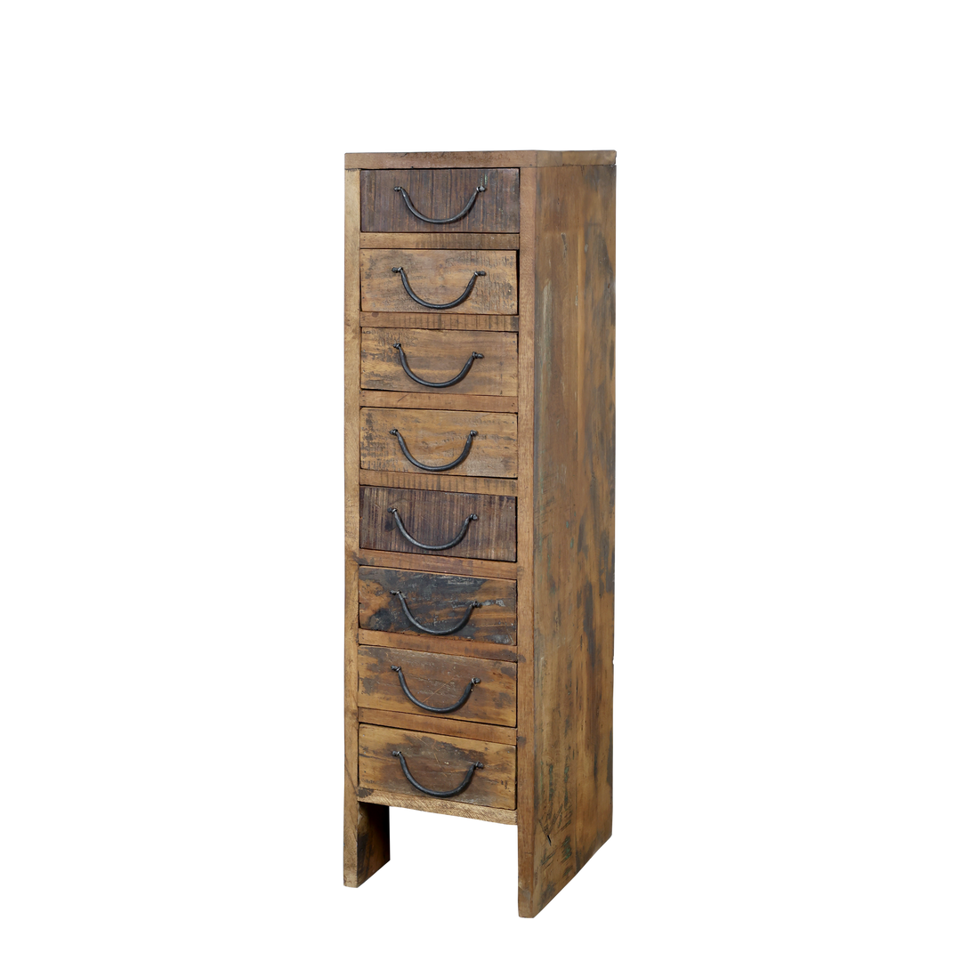 Skandinavische Kommode mit 8 Schubladen aus Recyclingholz – Luxurelle Nordic Patina