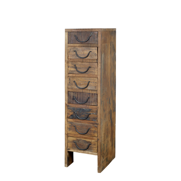 Skandinavische Kommode mit 8 Schubladen aus Recyclingholz – Luxurelle Nordic Patina