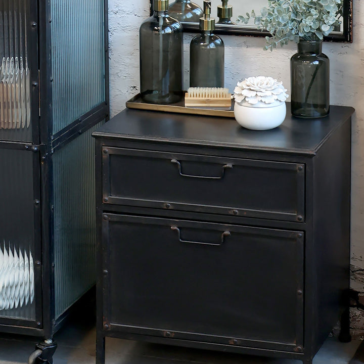 Factory Kommode im 2er Set aus Eisen in Antique Schwarz