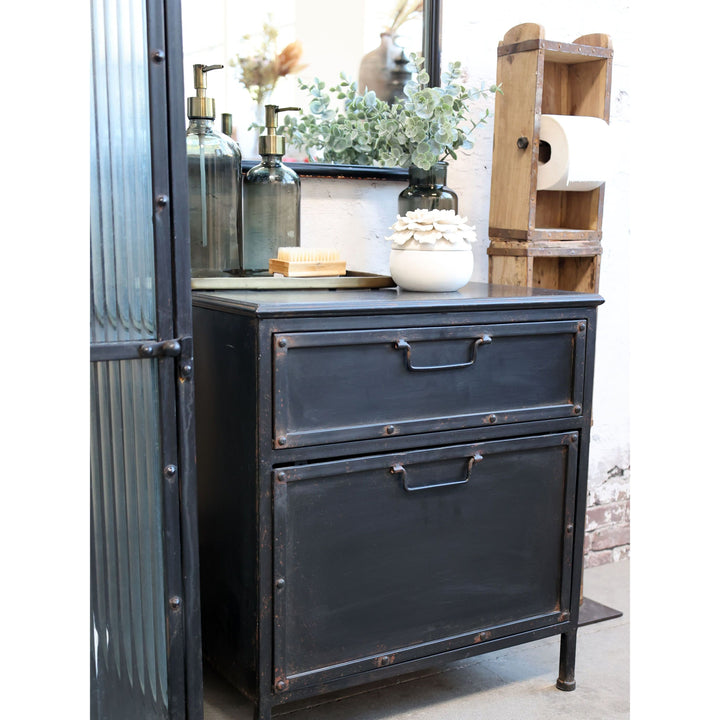 Factory Kommode im 2er Set aus Eisen in Antique Schwarz