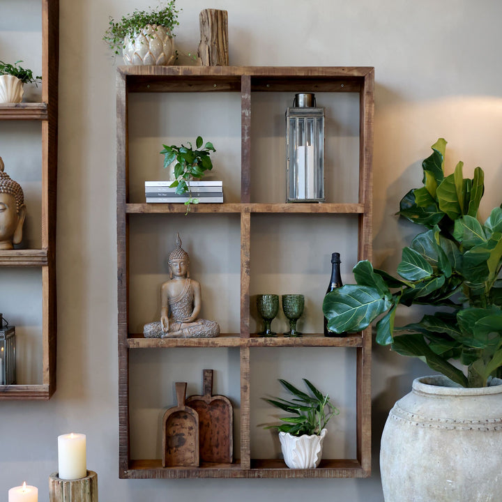 Skandinavisches Regal mit 6 Fächern aus Recyclingholz – Luxurelle Nordic Patina