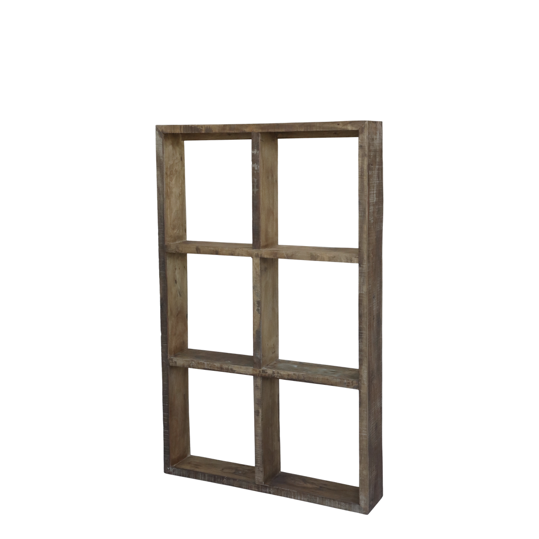 Skandinavisches Regal mit 6 Fächern aus Recyclingholz – Luxurelle Nordic Patina