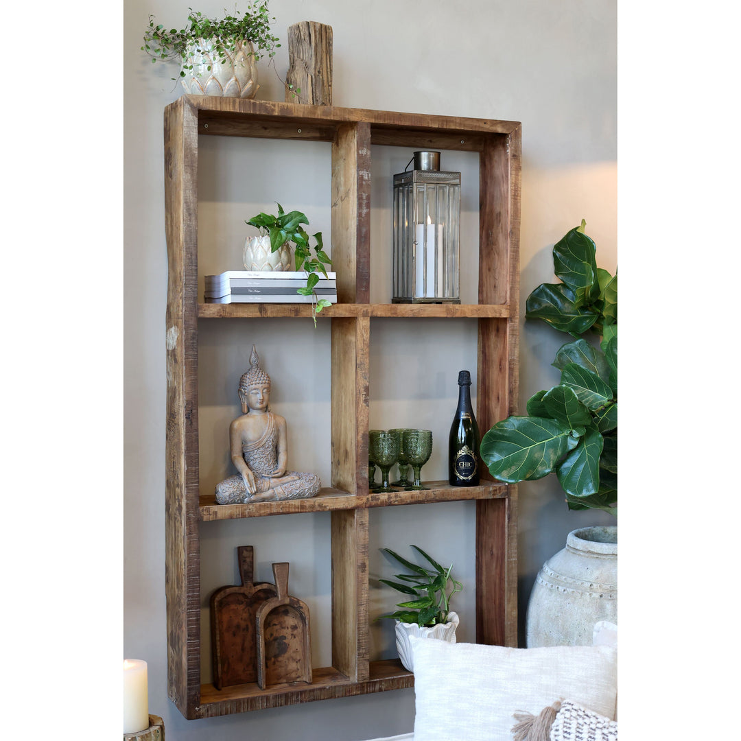 Skandinavisches Regal mit 6 Fächern aus Recyclingholz – Luxurelle Nordic Patina