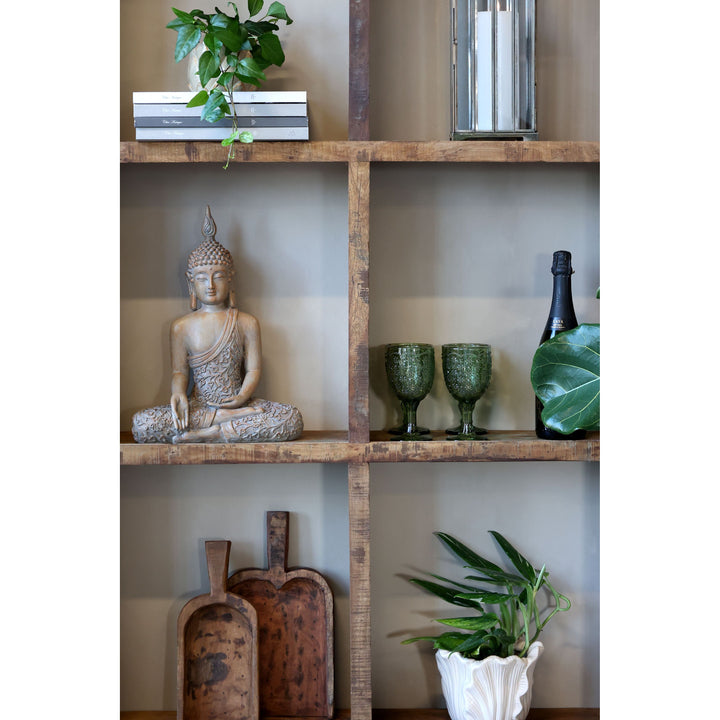 Skandinavisches Regal mit 6 Fächern aus Recyclingholz – Luxurelle Nordic Patina