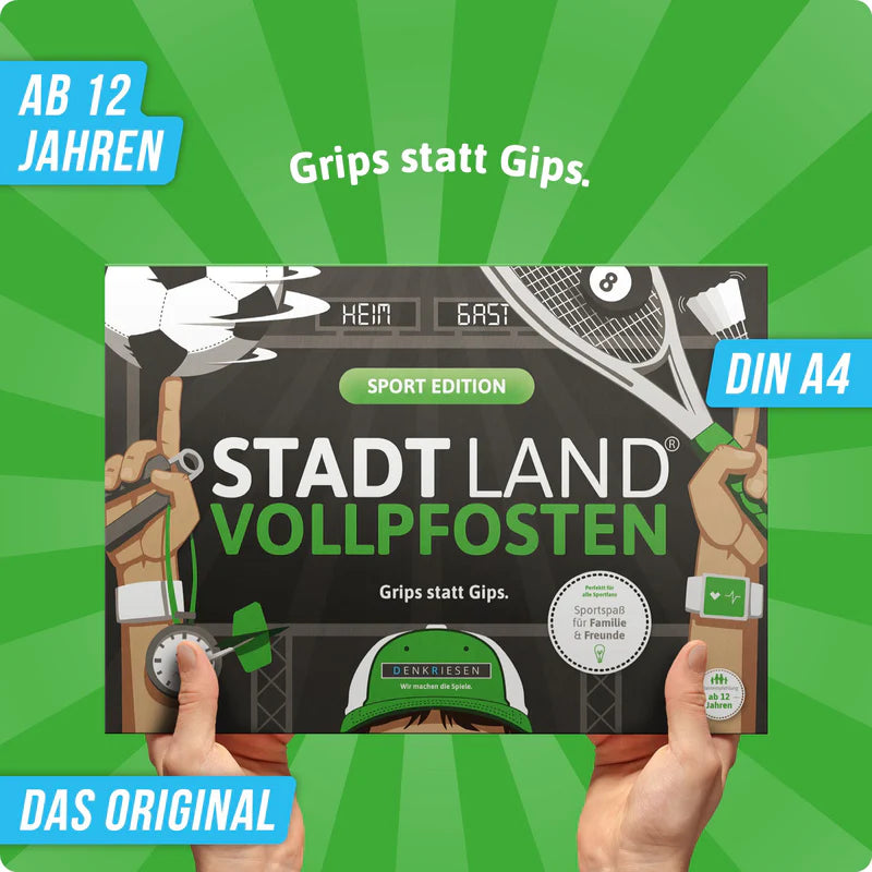 Stadt Land Vollpfosten® Spielblock | Sport Edition "Grips statt Gips."