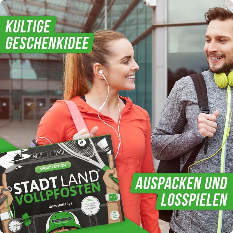 Stadt Land Vollpfosten® Spielblock | Sport Edition "Grips statt Gips."