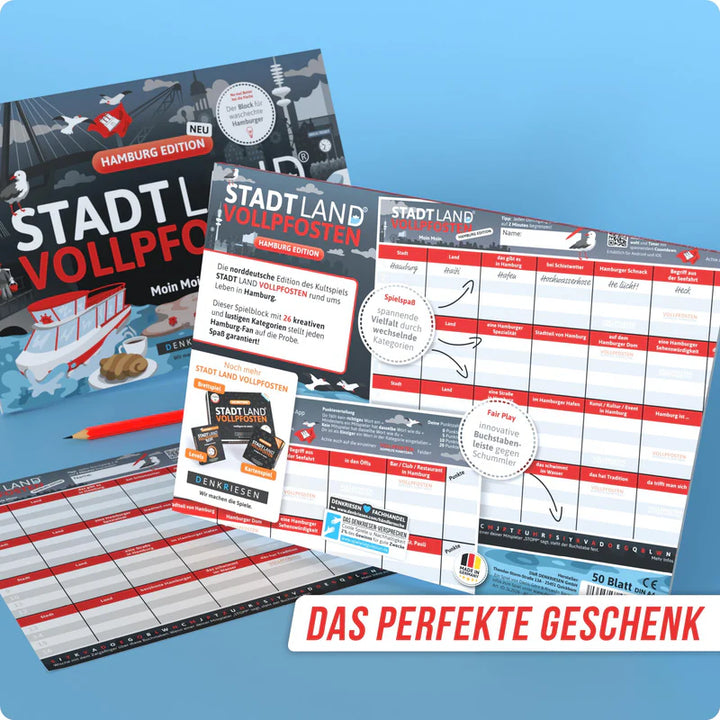 Stadt Land Vollpfosten® Hamburg Edition - "Moin Moin." | A4 Spielblock