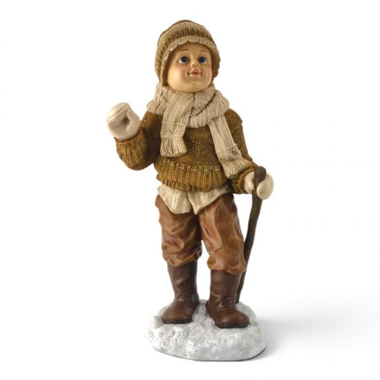 Junge mit Stock groß, dekorative Winterfigur aus Kunstharz, 56,5 cm