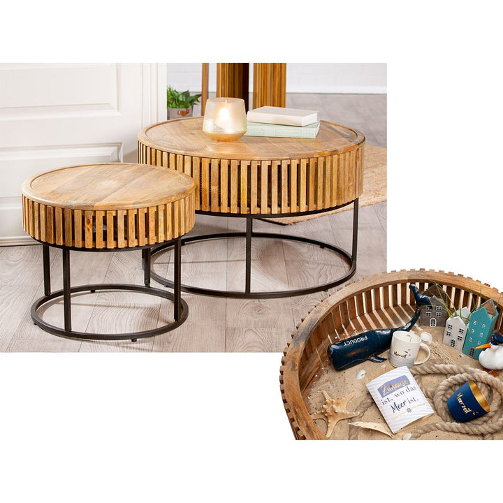 Beistelltisch rund „Roseau“ – stilvolles 2er Set aus Mangoholz