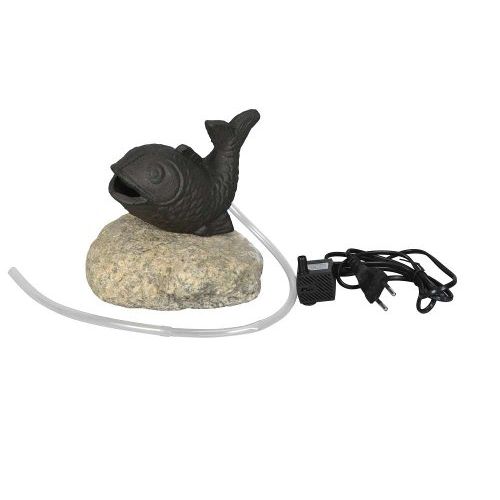 Wasserspeier Fisch auf Stein – dekorativer Gartenbrunnen aus Gusseisen in Braun inkl. Pumpe
