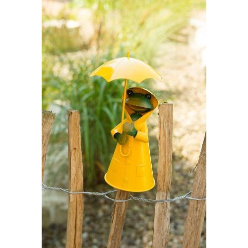 Zaunfigur Frosch mit Schirm 2er Set – dekorative Gartenfiguren aus Eisen in Gelb