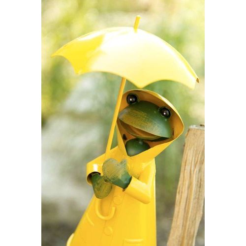 Zaunfigur Frosch mit Schirm 2er Set – dekorative Gartenfiguren aus Eisen in Gelb