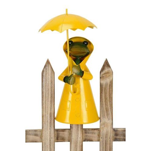 Zaunfigur Frosch mit Schirm 2er Set – dekorative Gartenfiguren aus Eisen in Gelb