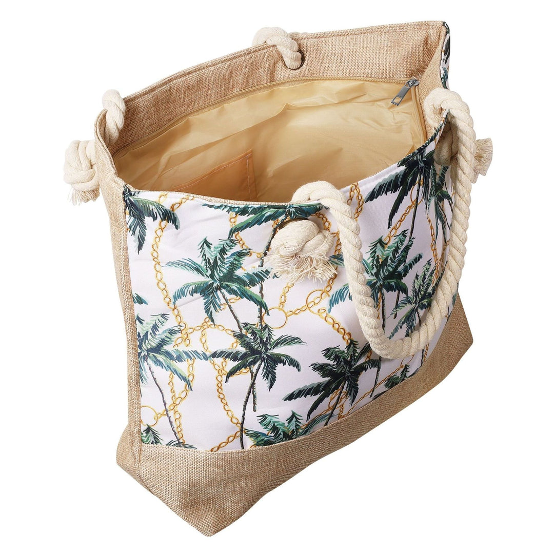 Strandtasche Palm Coast – sommerliche Schultertasche mit Palmenmotiv und Kettendesign