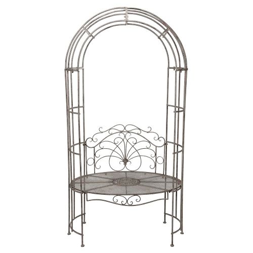 Sitzbank mit Rosenbogen 202 cm – romantische Metallbank aus Eisen in Grau