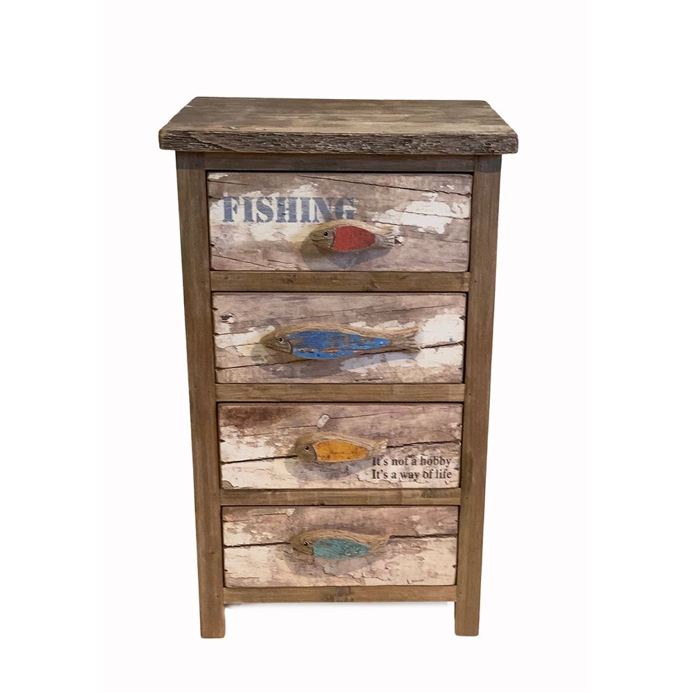 Holz Schrank Fish Shabby – maritimer Schubladenschrank im Vintage Stil