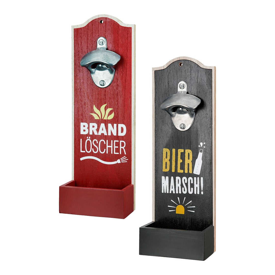 Flaschenöffner Wand „Feuerwehr“ – 2er Set Wand Flaschenöffner mit Auffangschale
