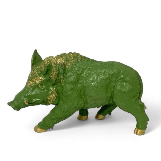 Wildschwein Figur Grün Gold aus Kunstharz – dekorative Tierfigur für Garten und Wohnraum, 55 cm