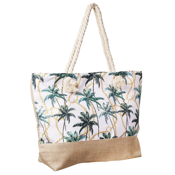 Strandtasche Palm Coast – sommerliche Schultertasche mit Palmenmotiv und Kettendesign