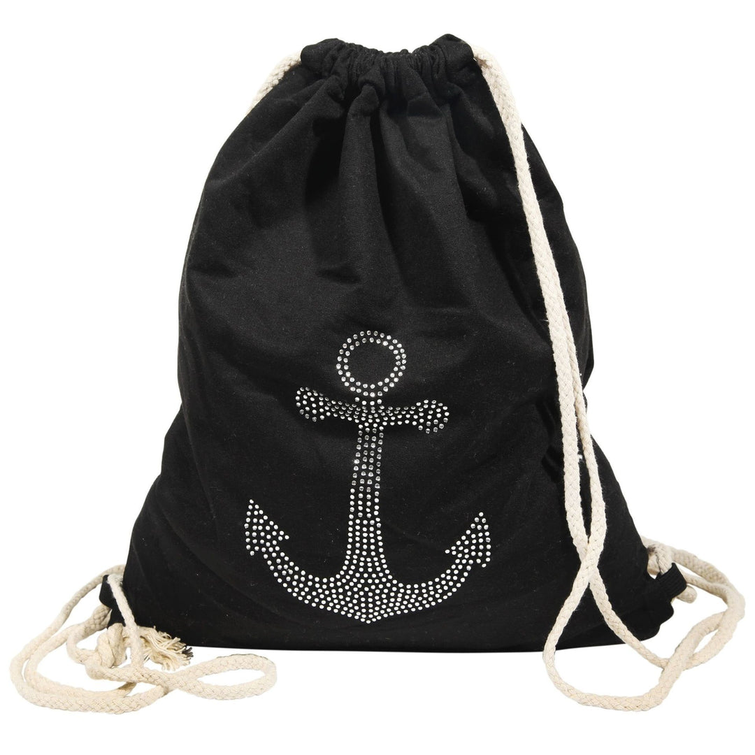 Turnbeutel Anker Strass – maritimer Rucksackbeutel aus Textil mit funkelndem Ankermotiv in 3 Farben
