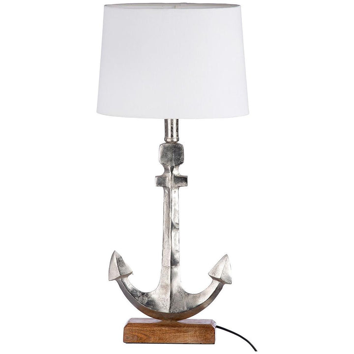 Tischleuchte, "Anker", Aluminium, Mangoholz