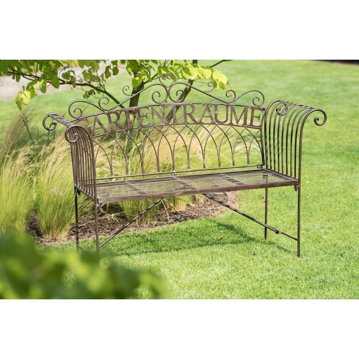 Gartenbank Gartenträume 97 cm – dekorative Metallbank aus Eisen in Dunkelbraun