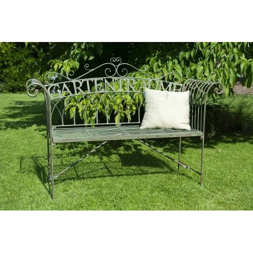 Gartenbank Gartenträume 135 cm – dekorative Metallbank aus Eisen in Grün Antik