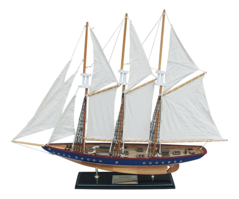 Segel Yacht ATLANTIC – maritime Holz Deko mit Stoffsegel und Messing Schild