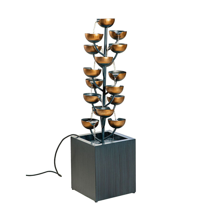 Zimmerbrunnen mit 17 Wasserschalen – dekorativer Metallbrunnen in Anthrazit und Kupfer