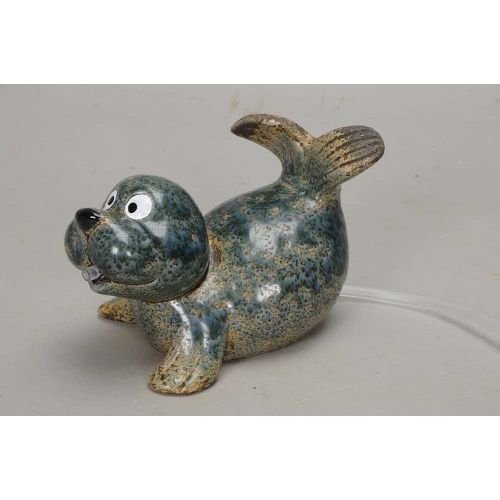 Wasserspeier Seehund – dekorativer Gartenbrunnen aus Steinzeug in Blau Braun inkl. Pumpe