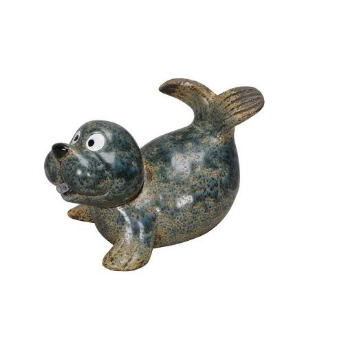 Wasserspeier Seehund – dekorativer Gartenbrunnen aus Steinzeug in Blau Braun inkl. Pumpe