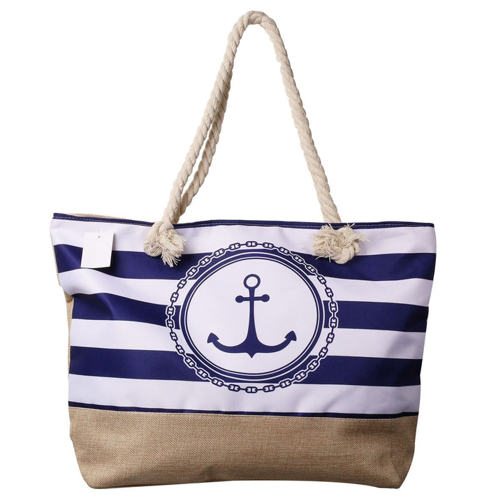 Strandtasche Anker Navy – maritime Schultertasche in Blau Weiß mit Streifen und Ankermotiv