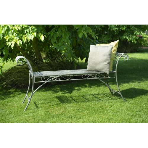 Gartenbank groß 144 cm – elegante Metallbank aus Eisen in Grau Braun