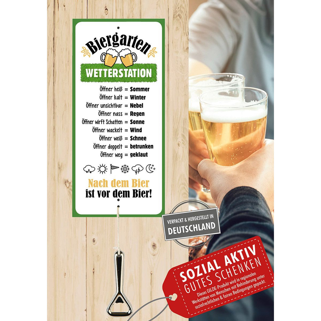 Biergarten Wetterstation Schild – lustiges Bier Schild mit Flaschenöffner