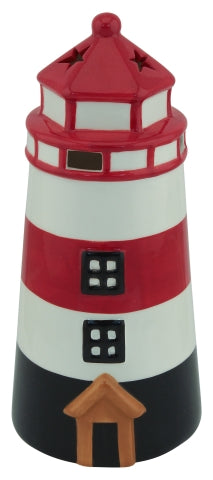 Leuchtturm Teelichthalter – maritime Keramik Deko in Rot Weiß 23,5 cm