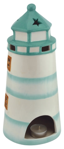 Leuchtturm Teelichthalter – maritime Keramik Deko in Mint 31,5 cm