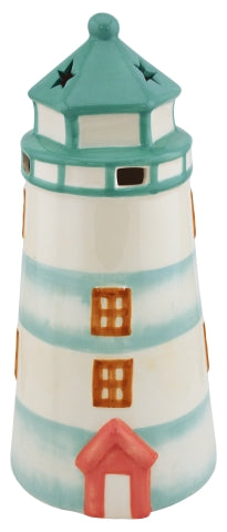 Leuchtturm Teelichthalter – maritime Keramik Deko in Mint 31,5 cm