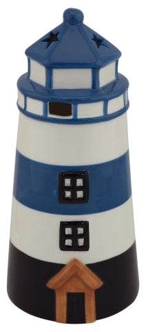 Leuchtturm Teelichthalter – maritime Keramik Deko in Blau Weiß 23,5 cm