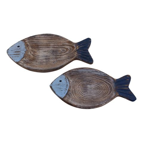 Schalen Fisch Set grau blau – dekorative Holzschalen im maritimen Design