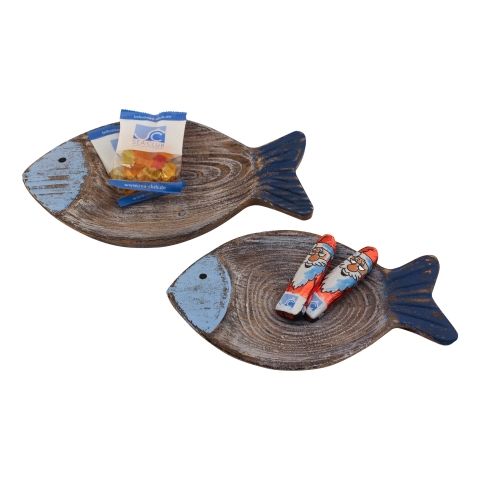 Schalen Fisch Set grau blau – dekorative Holzschalen im maritimen Design