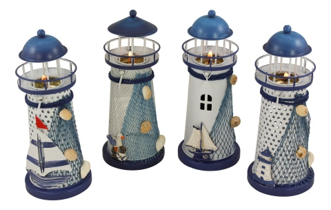 Leuchtturm Teelichthalter Set – maritime Metall Deko in 4 Varianten