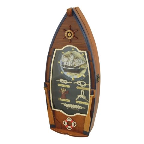Schlüsselkasten Boot mit Knoten – maritimer Schlüsselschrank aus Holz und Glas