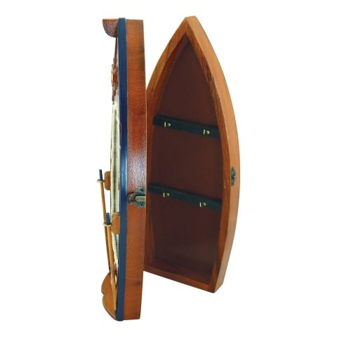Schlüsselkasten Boot mit Knoten – maritimer Schlüsselschrank aus Holz und Glas