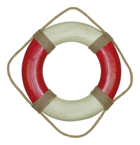 Wand Deko Rettungsring rot creme – maritimer Rettungsring im Vintage Küsten Stil