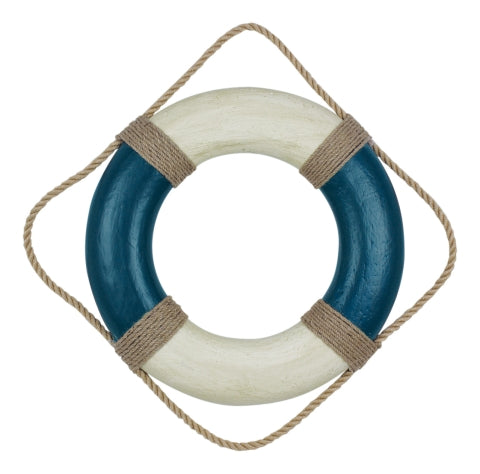 Wand Deko Rettungsring blau creme – maritimer Rettungsring im Vintage Küsten Stil