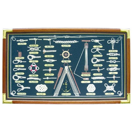 Knotentafel hinter Glas – maritime Wanddekoration aus Holz und Messing