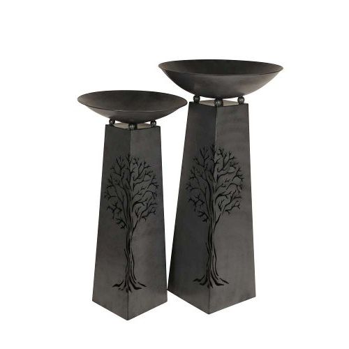 Säule Baum mit Schale 2er Set – dekorative Metallsäulen aus Eisen in Dunkelgrau