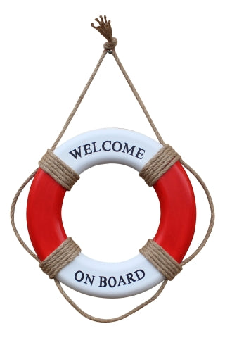 Wand Deko Rettungsring Welcome on Board – maritimer Rettungsring aus Holz im klassischen Küsten Stil